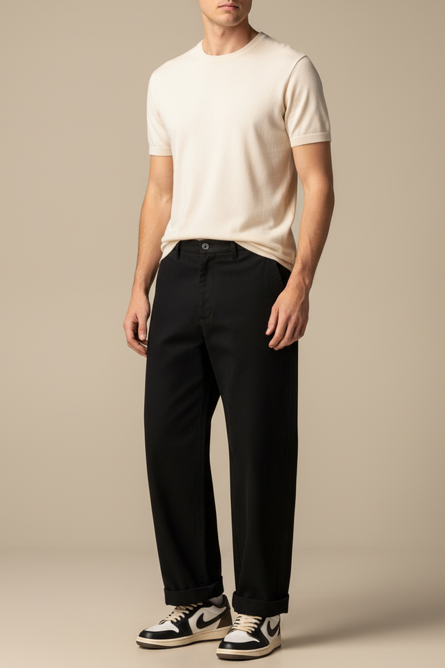 Pantalon Japonais Homme Noir Ample Coton - Gabardine