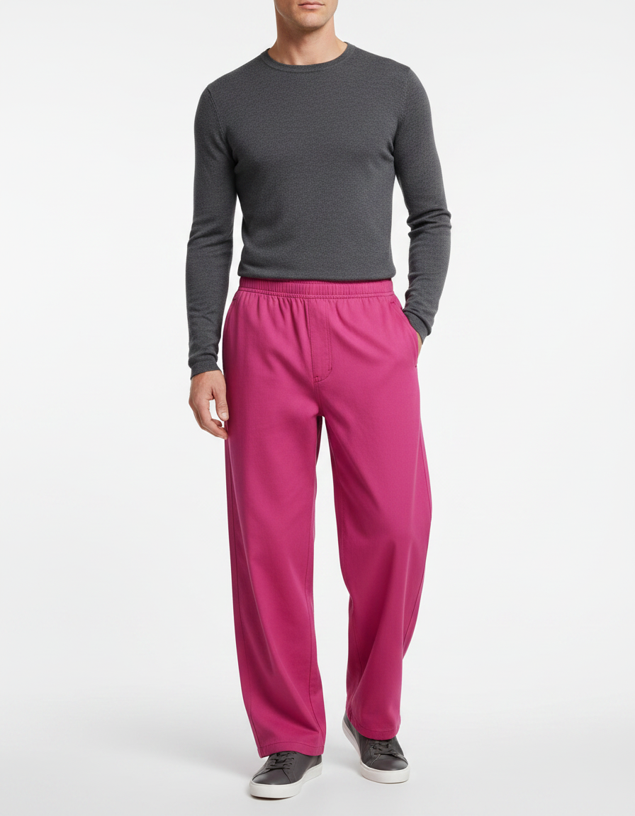 Pantalon Japonais Homme Ample Coton - Rose Molleton
