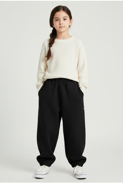 Pantalon Japonais Noir Ample Côtelé Décontracté Enfant - Molleton