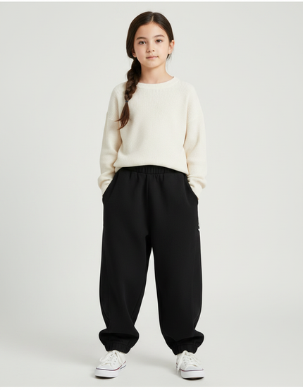 Pantalon Japonais Noir Ample Côtelé Décontracté Enfant - Molleton