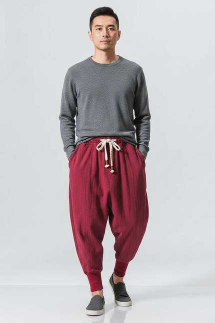 Pantalon Bouffant Japonais - Bordeaux Lin