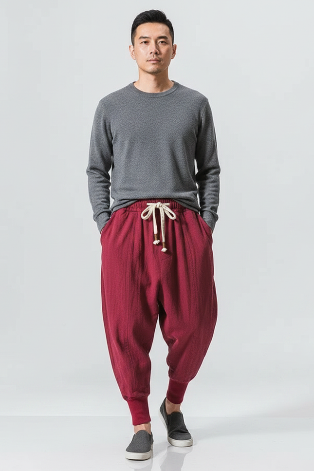 Pantalon Bouffant Japonais - Bordeaux Lin