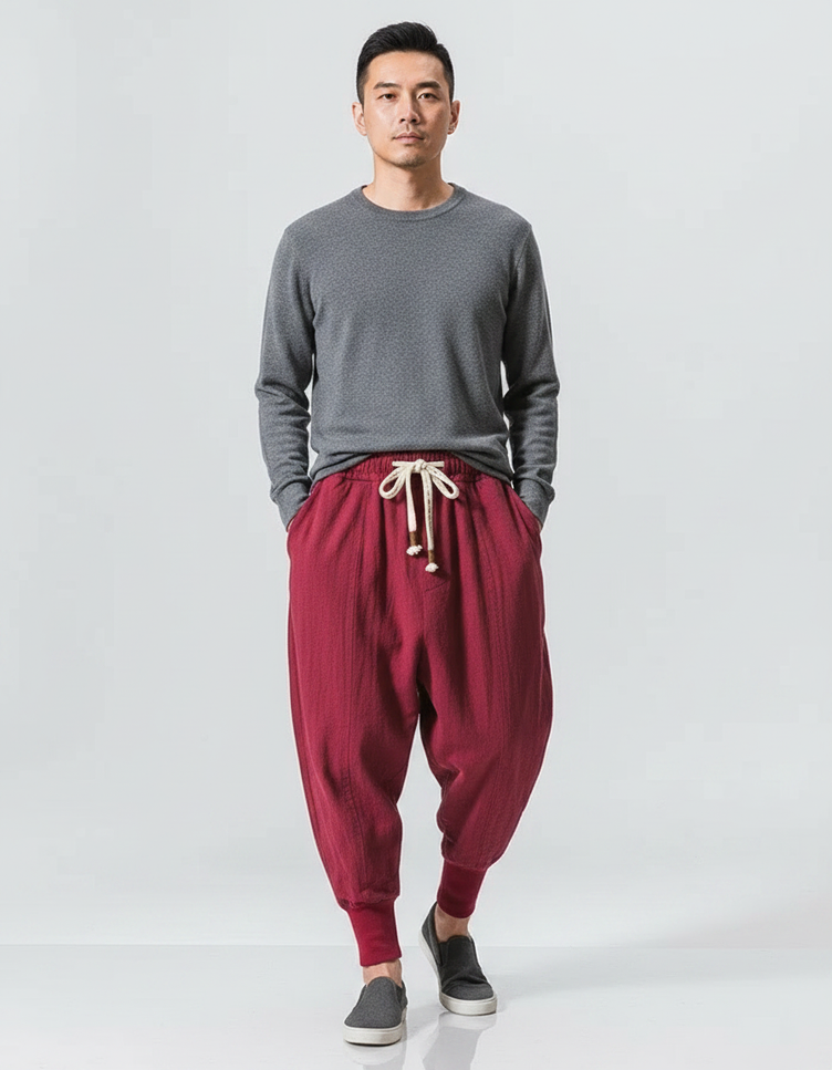 Pantalon Bouffant Japonais - Bordeaux Lin
