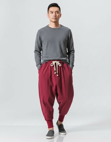 Pantalon Bouffant Japonais - Bordeaux Lin