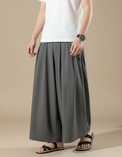 Pantalon Japonais Gris Ample Plissé Coton Homme