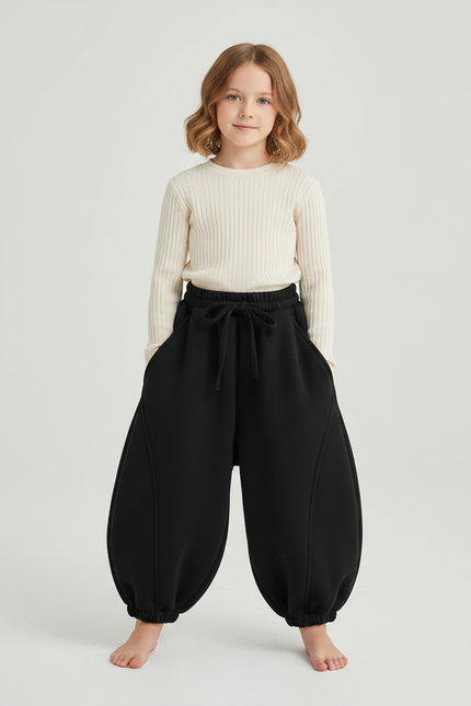 Pantalon Japonais Noir Ample Chaud Hiver Fille - Molleton