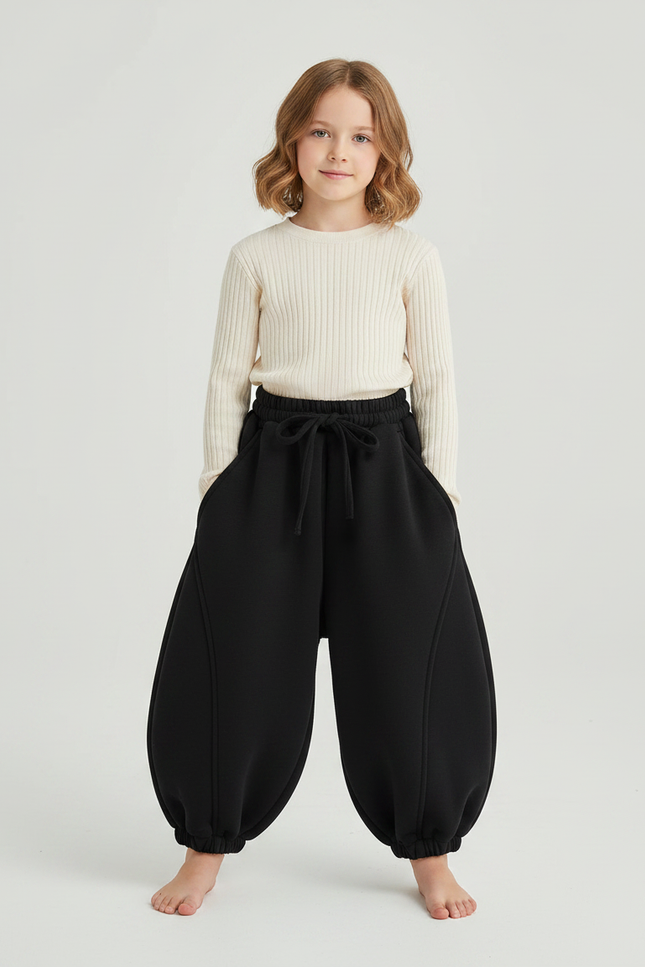 Pantalon Japonais Noir Ample Chaud Hiver Fille - Molleton