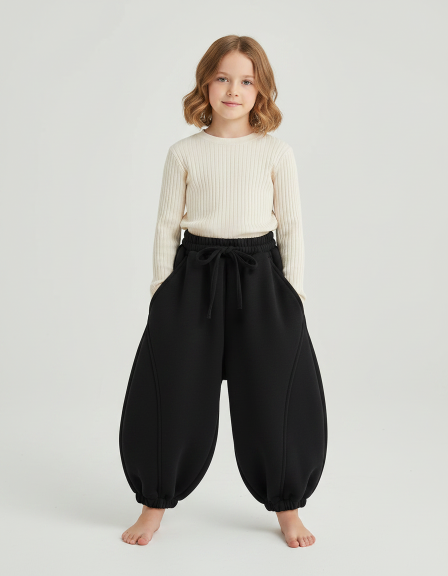 Pantalon Japonais Noir Ample Chaud Hiver Fille - Molleton