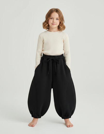 Pantalon Japonais Noir Ample Chaud Hiver Fille - Molleton