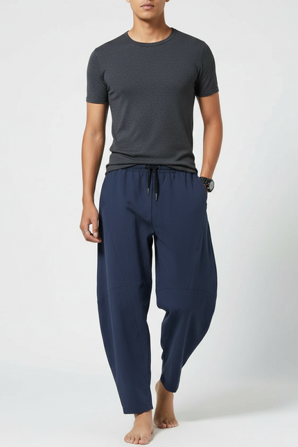 Pantalon Japonais Bleu Marine Ample Coton Décontracté Homme