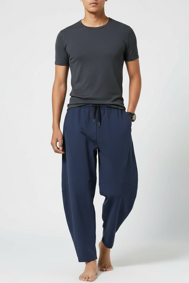 Pantalon Japonais Bleu Marine Ample Coton Décontracté Homme