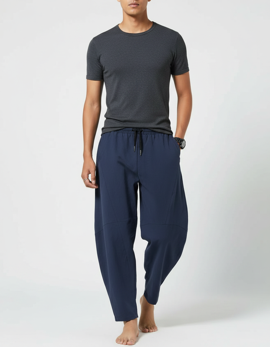 Pantalon Japonais Bleu Marine Ample Coton Décontracté Homme