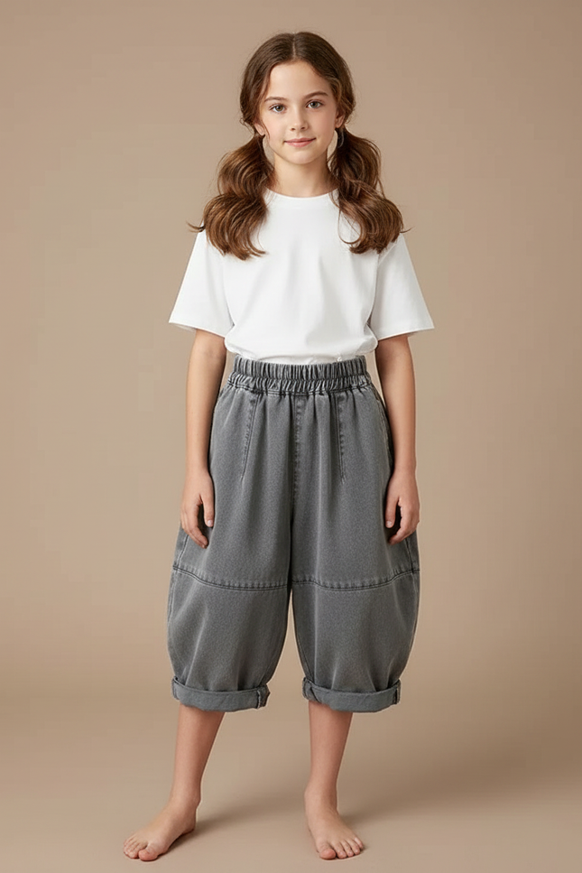 Pantalon Japonais Gris Ample Denim Enfant Fille - Jean