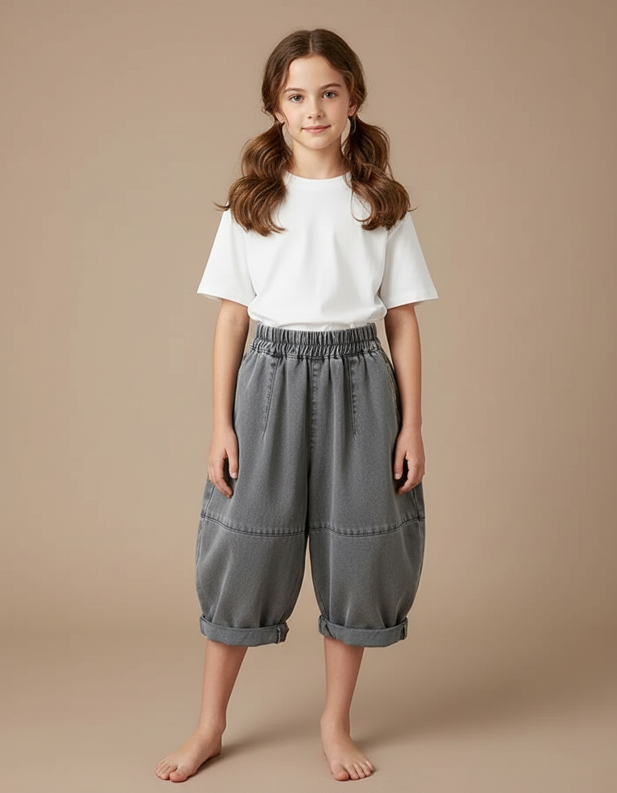 Pantalon Japonais Gris Ample Denim Enfant Fille - Jean