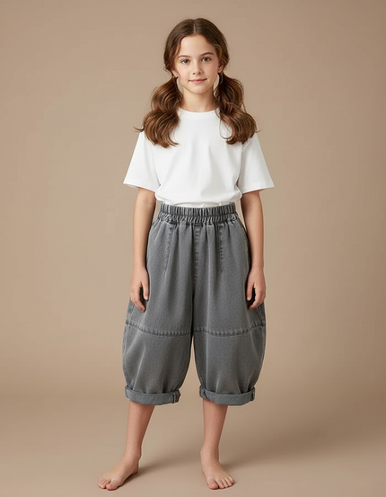 Pantalon Japonais Gris Ample Denim Enfant Fille - Jean