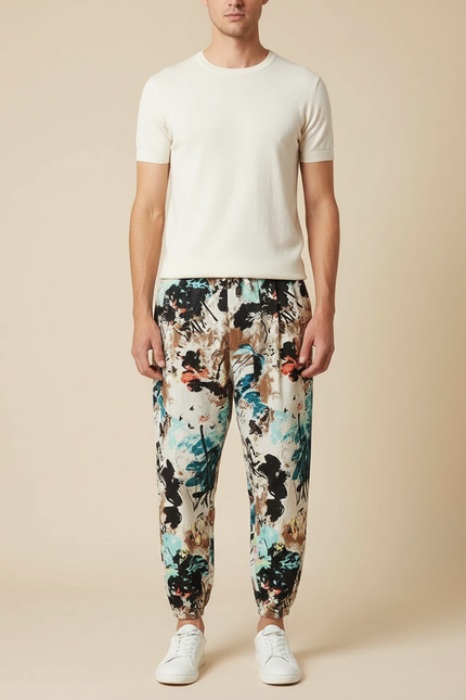 Pantalon Japonais Imprimé Floral Ample Coton Léger