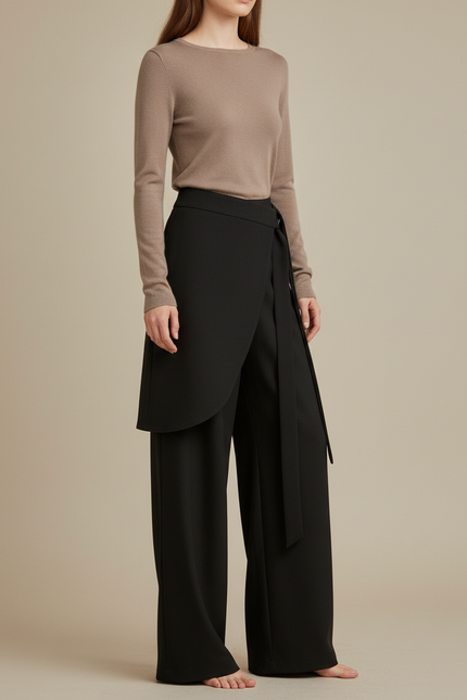 Pantalon Japonais Noir Fluide Asymétrique Élégant Large - Viscose