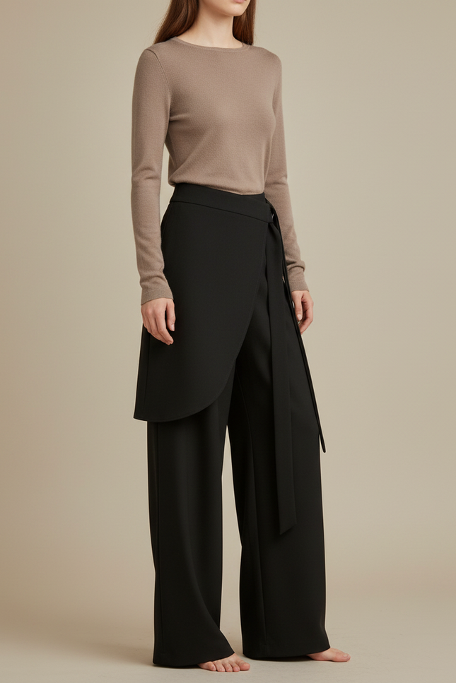 Pantalon Japonais Noir Fluide Asymétrique Élégant Large - Viscose