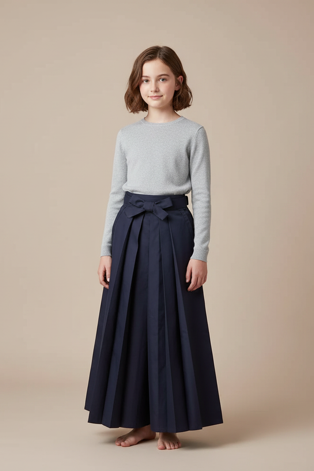 Pantalon Japonais Plissé Ample Bleu Marine Coton - Gabardine