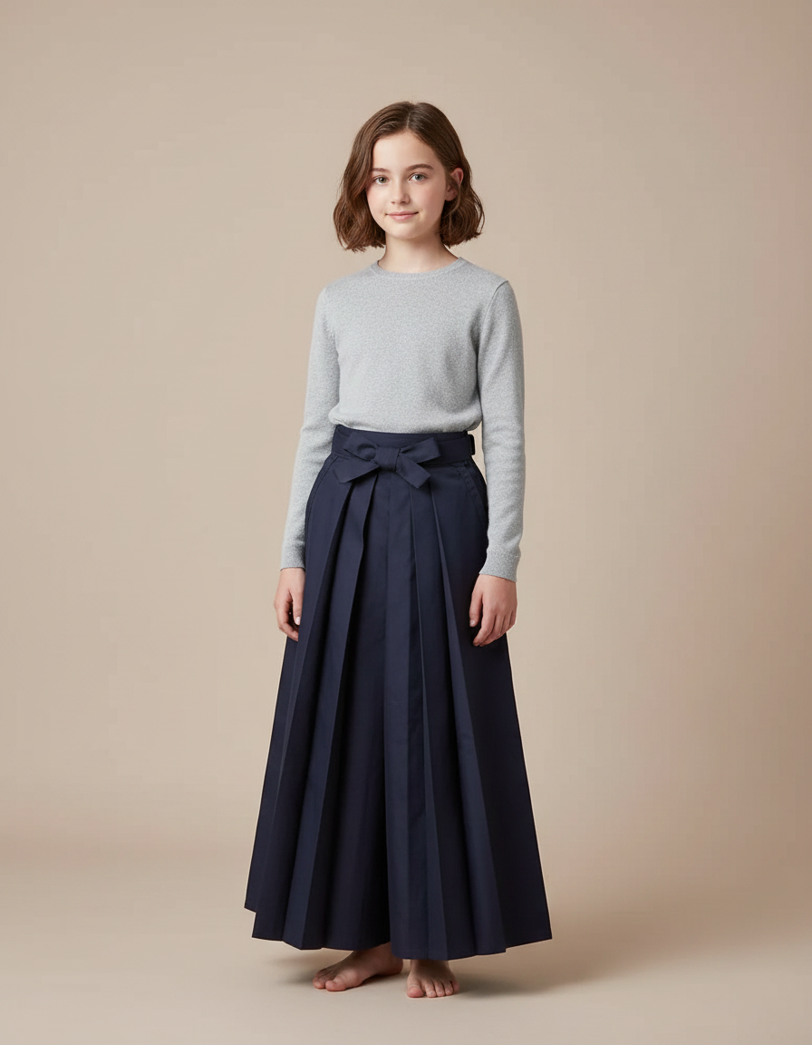 Pantalon Japonais Plissé Ample Bleu Marine Coton - Gabardine