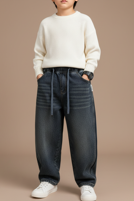 Pantalon Japonais Denim Ample Décontracté Enfant Bleu - Jean