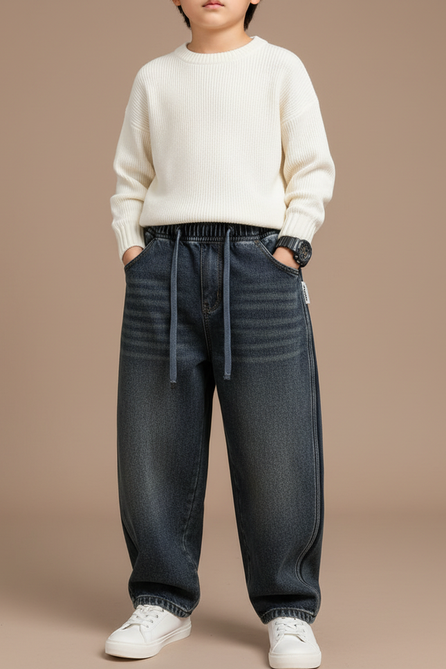 Pantalon Japonais Denim Ample Décontracté Enfant Bleu - Jean