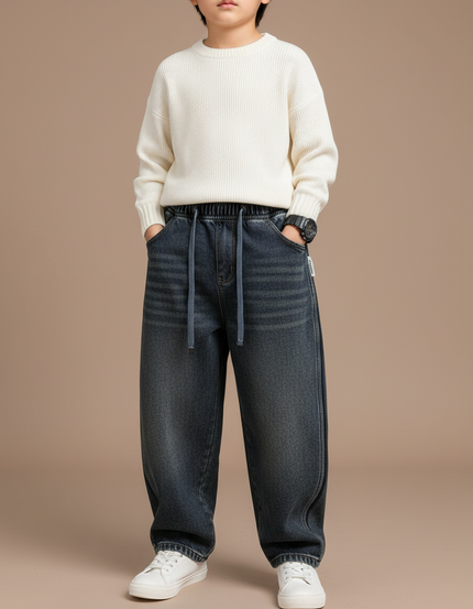 Pantalon Japonais Denim Ample Décontracté Enfant Bleu - Jean