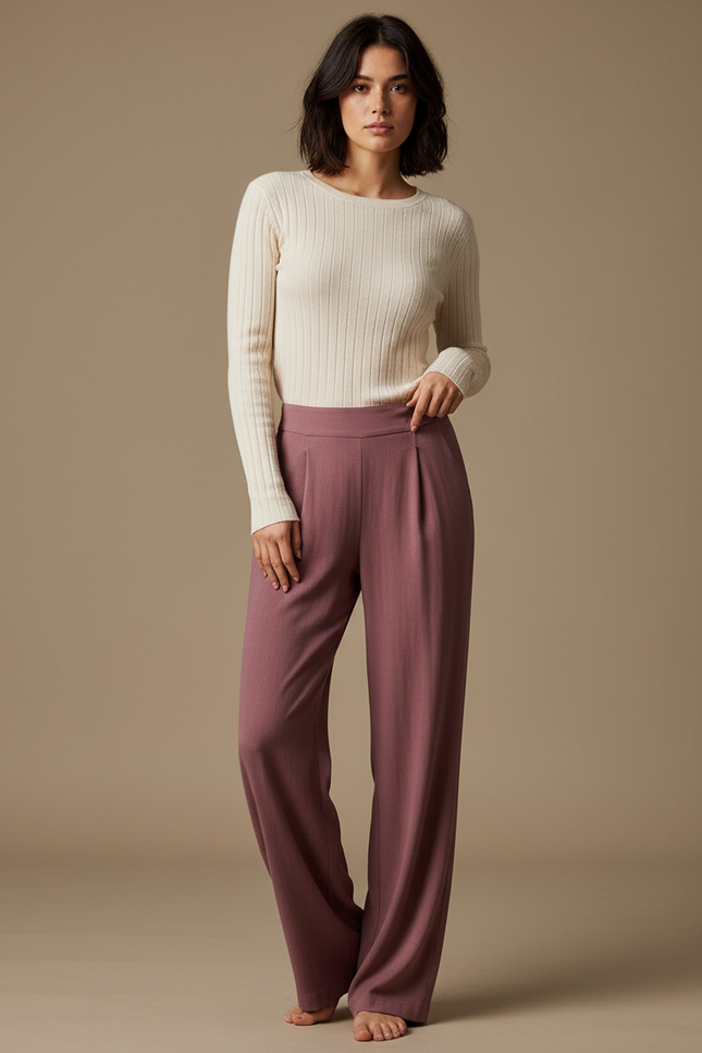 Pantalon Japonais Rose Plissé Ample Fluide Élégant - Viscose