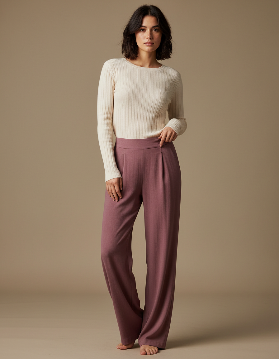 Pantalon Japonais Rose Plissé Ample Fluide Élégant - Viscose