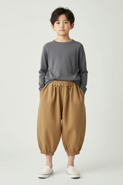 Pantalon Japonais Harem Ample Marron Enfant Coton - Camel
