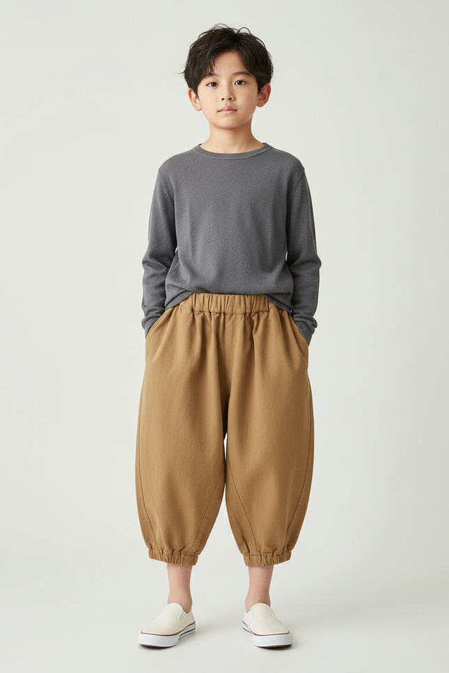 Pantalon Japonais Harem Ample Marron Enfant Coton - Camel