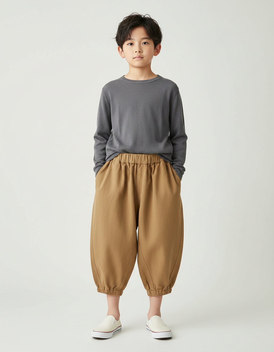 Pantalon Japonais Harem Ample Marron Enfant Coton - Camel