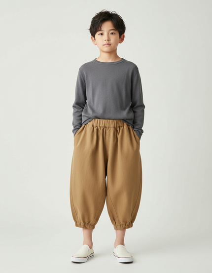 Pantalon Japonais Harem Ample Marron Enfant Coton - Camel