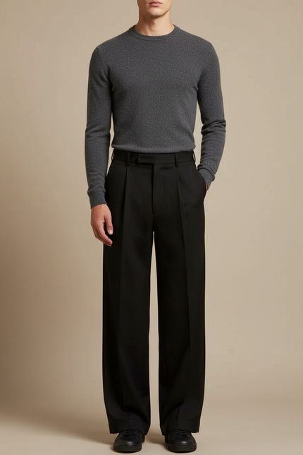 Pantalon Japonais Noir Ample Droit Élégant Homme - Gabardine