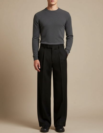 Pantalon Japonais Noir Ample Droit Élégant Homme - Gabardine
