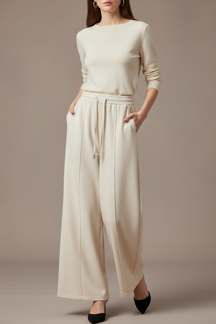 Pantalon Japonais Crème Ample Molleton Confortable Décontracté - Beige