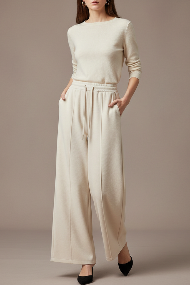 Pantalon Japonais Crème Ample Molleton Confortable Décontracté - Beige