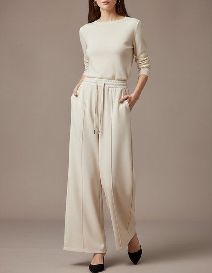 Pantalon Japonais Crème Ample Molleton Confortable Décontracté - Beige