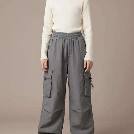 Pantalon Japonais Cargo Gris Ample Décontracté Enfant - Polyester