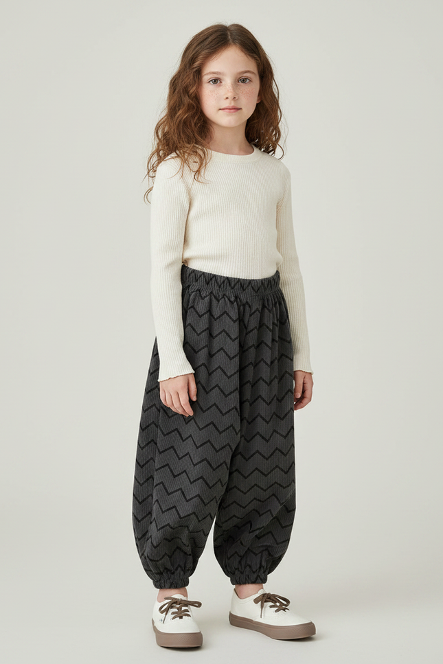 Pantalon Japonais Harem Velours Côtelé Chevron Ample Enfant - Gris