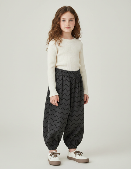 Pantalon Japonais Harem Velours Côtelé Chevron Ample Enfant - Gris