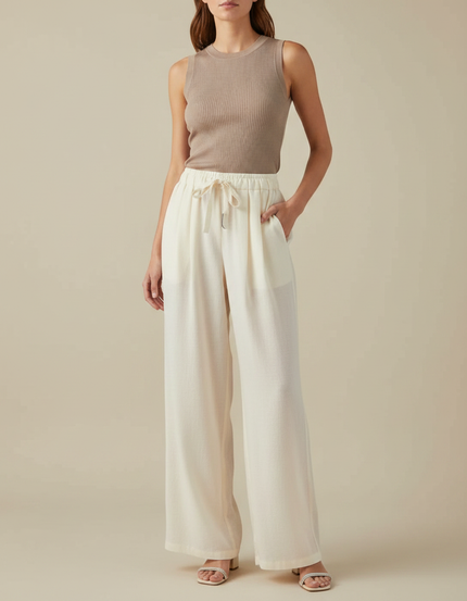 Pantalon Japonais Crème Ample Fluide Décontracté - Beige Lin