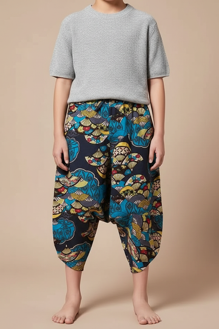 Pantalon Japonais Harem Coton Imprimé Ethnique Ample - Multicolore