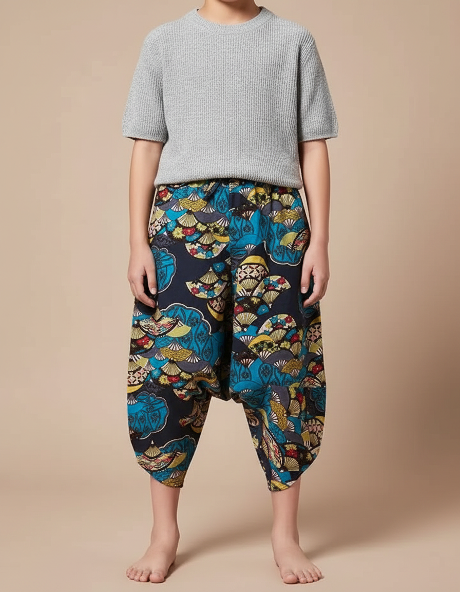 Pantalon Japonais Harem Coton Imprimé Ethnique Ample - Multicolore