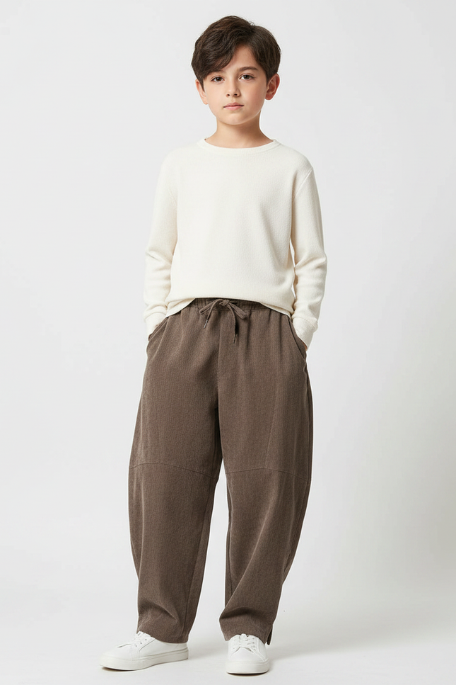 Pantalon Japonais Marron Ample Côtelé Confortable Enfant - Cordé