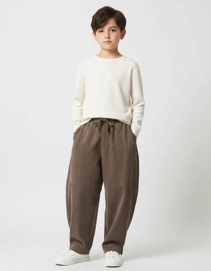 Pantalon Japonais Marron Ample Côtelé Confortable Enfant - Cordé