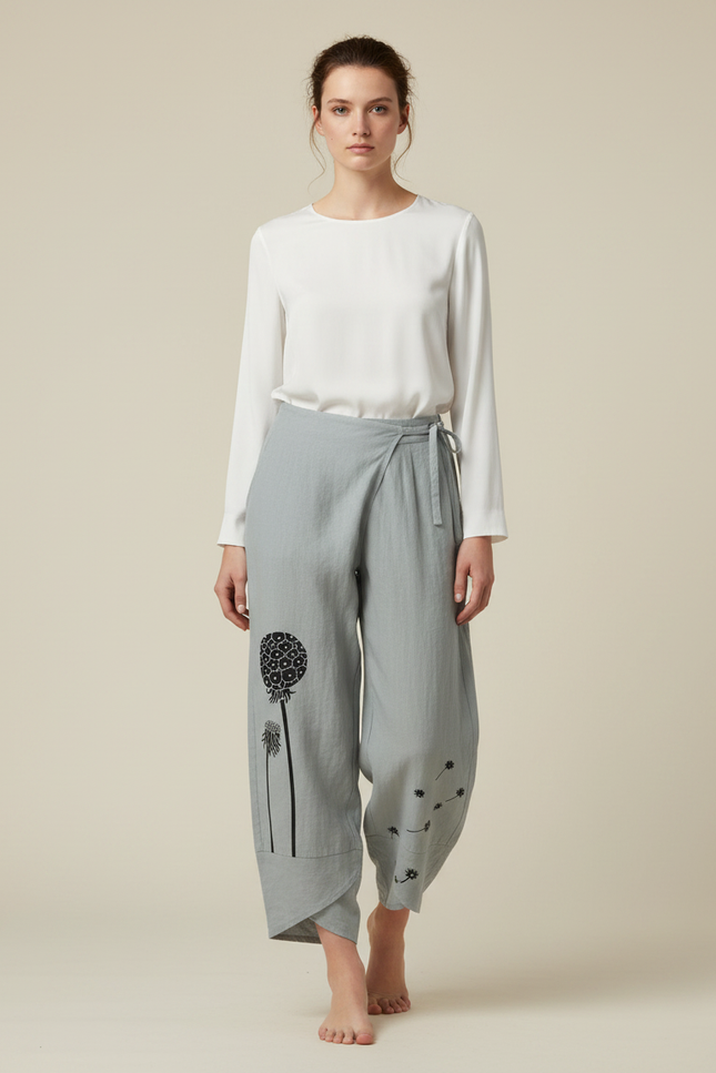 Pantalon Japonais Lin Ample Dandelion Gris
