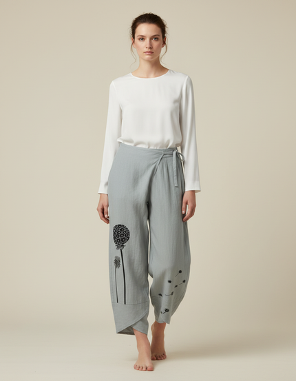 Pantalon Japonais Lin Ample Dandelion Gris
