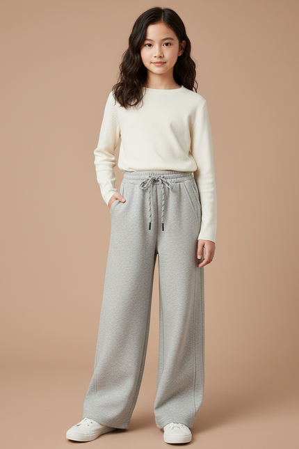Pantalon Japonais Gris Ample Cordon Décontracté Enfant - Molleton