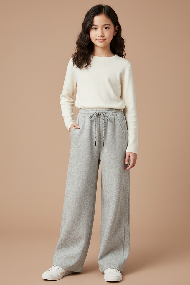 Pantalon Japonais Gris Ample Cordon Décontracté Enfant - Molleton